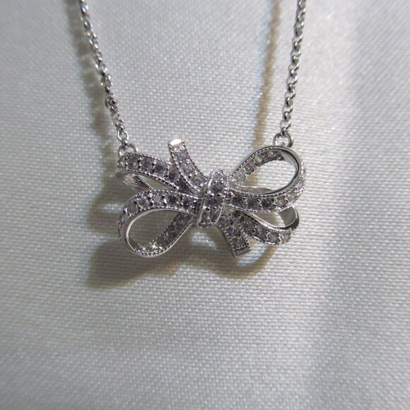 NWT Bella Luce Simulated Diamond Bow Design Adj 18" Necklace Sterling Silver 925 - Picture 2 of 16